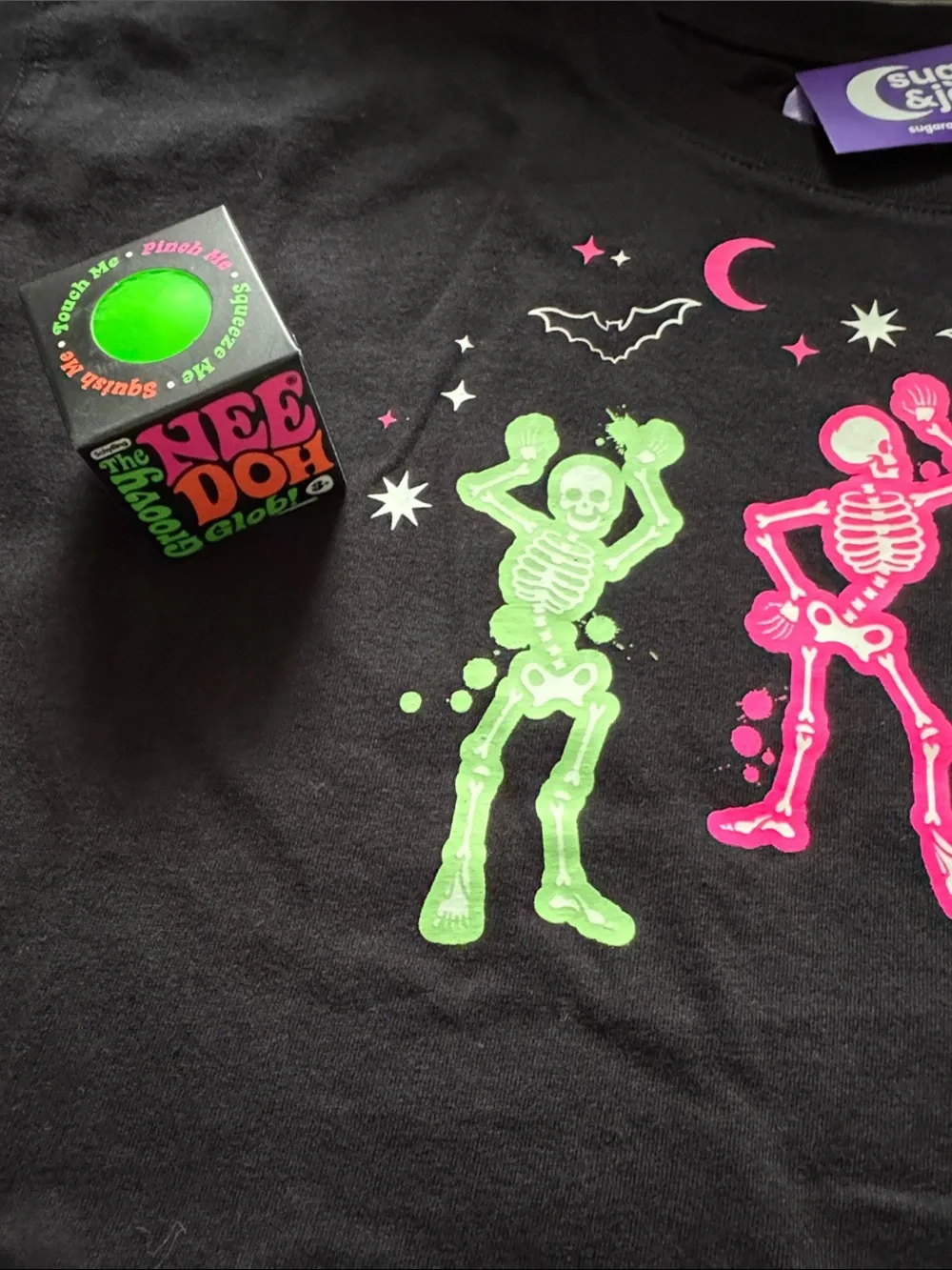 The Children’s Place Girls Black Tee with Neon Dancing Skeletons